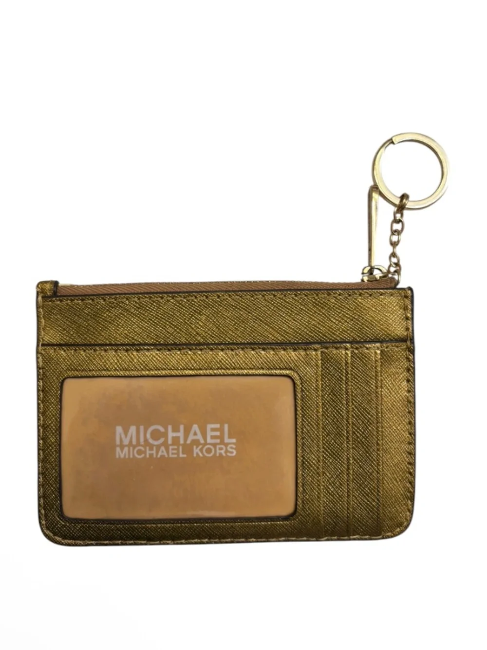 Michael kors gold saffiano leather keyring cardholder wallet